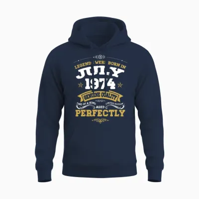 Vintage Aged to Perfection July 1974 Unisex Hoodie - Navy