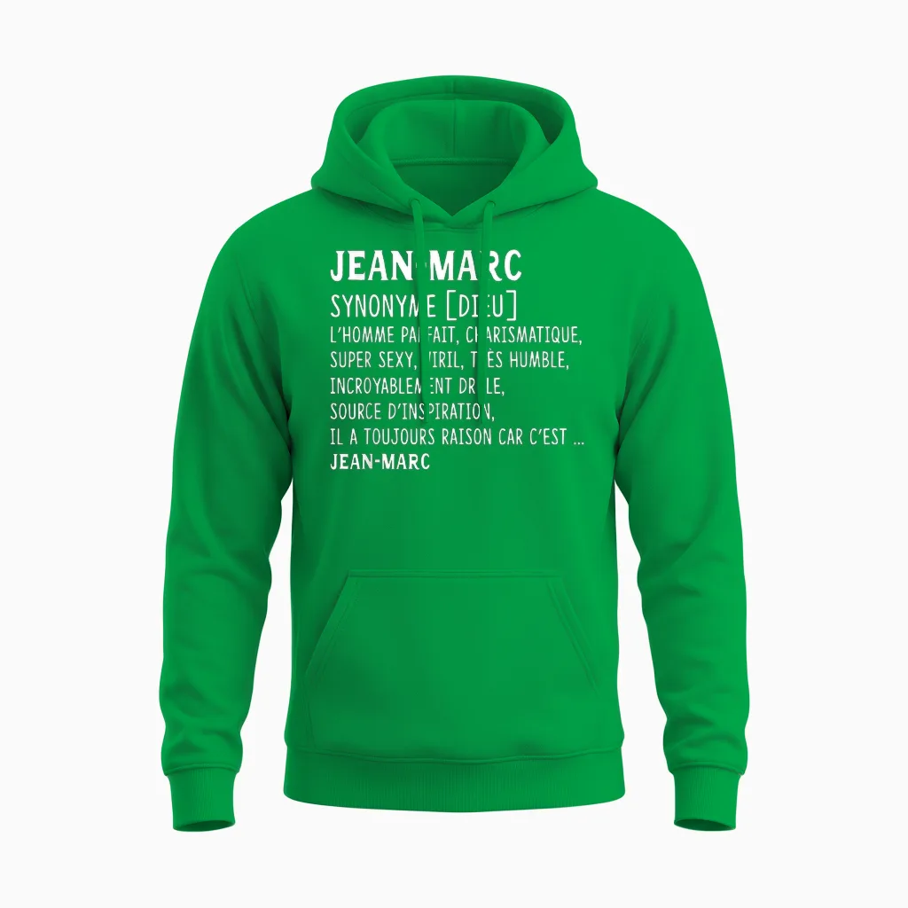 Man Humor Name Custom Jean-Marc Definition T-Shirt, Black, S Unisex Hoodie in Irish Green