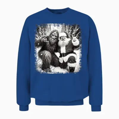 Santa with Bigfoot Christmas Lights Funny Sasquatch Believe Unisex Sweatshirt - Royal