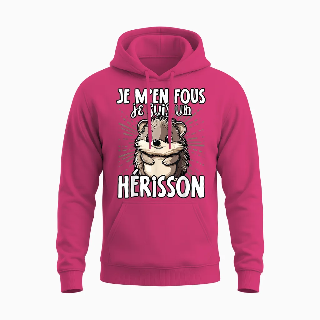 Je M'en Fous Je Suis Un Herisson - Cute Hedgehog T-Shirt, Black, S Unisex Hoodie in Heliconia