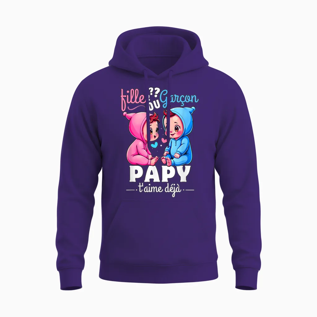 Man Gift Gender Reveal Grandpa Party Sex Reveal Baby T-Shirt, Black, S Unisex Hoodie in Purple