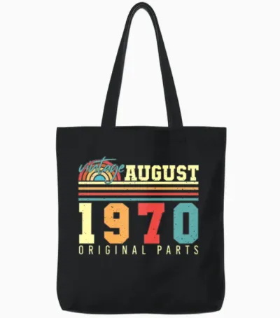 1970 August Retro Tote Bags - Black