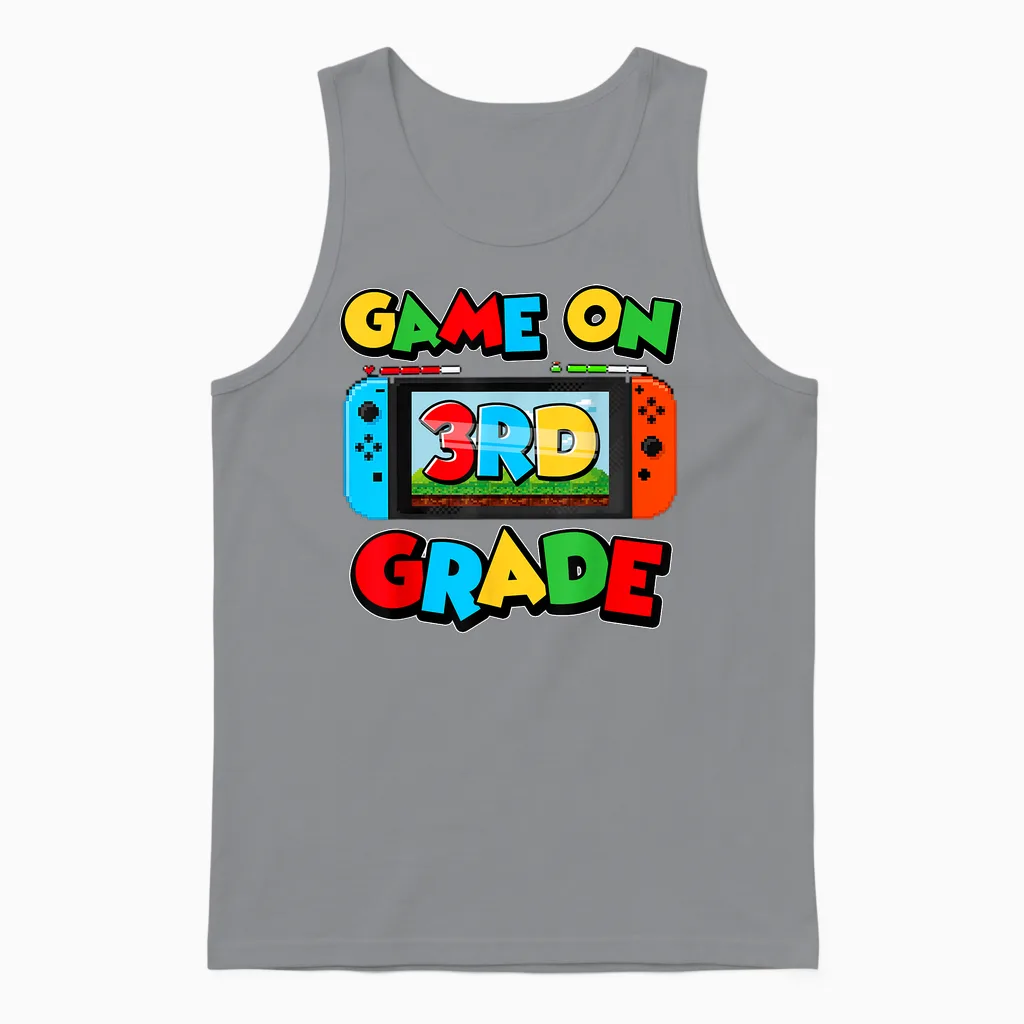 Game on 3rd Grade Back to School Video Gamer Third Grade Unisex Tank Top in Sport Grey