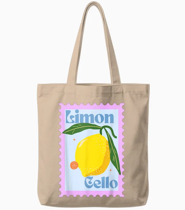 Limoncello Lemons Italian Summer Tote Bags in Natural