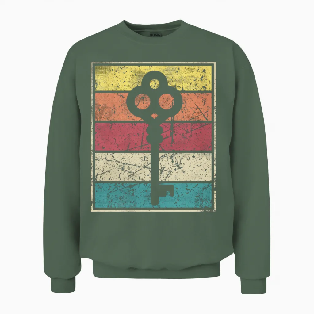 Key Retro Vintage Retro Stripes Unisex Sweatshirt in Military Green