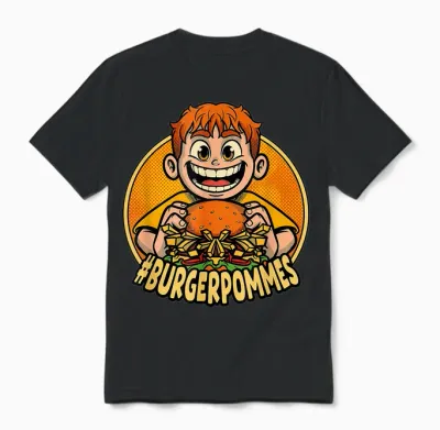 Burger.pommes Comic Stil Fast Food Snack Unisex T-Shirt - Black