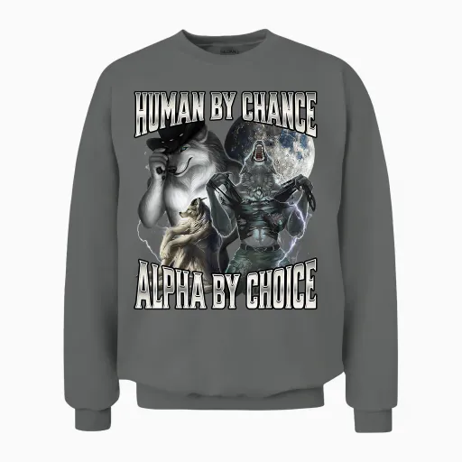 Human by Chance Alpha by Choice T-Shirt, Black, S Unisex Sweatshirt in Graphite Heather
