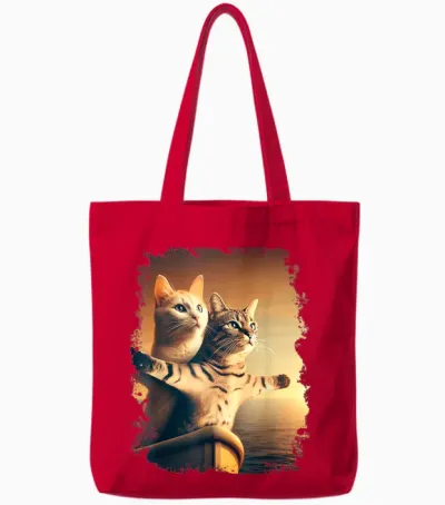 Titanic Meme Kids Girls Funny Cat Titanic T-Shirt, Black, S Tote Bags - Red