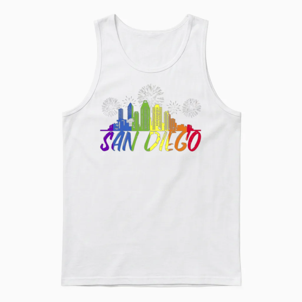San Diego Pride Skyline, Pride Parade San Diego Unisex Tank Top in White