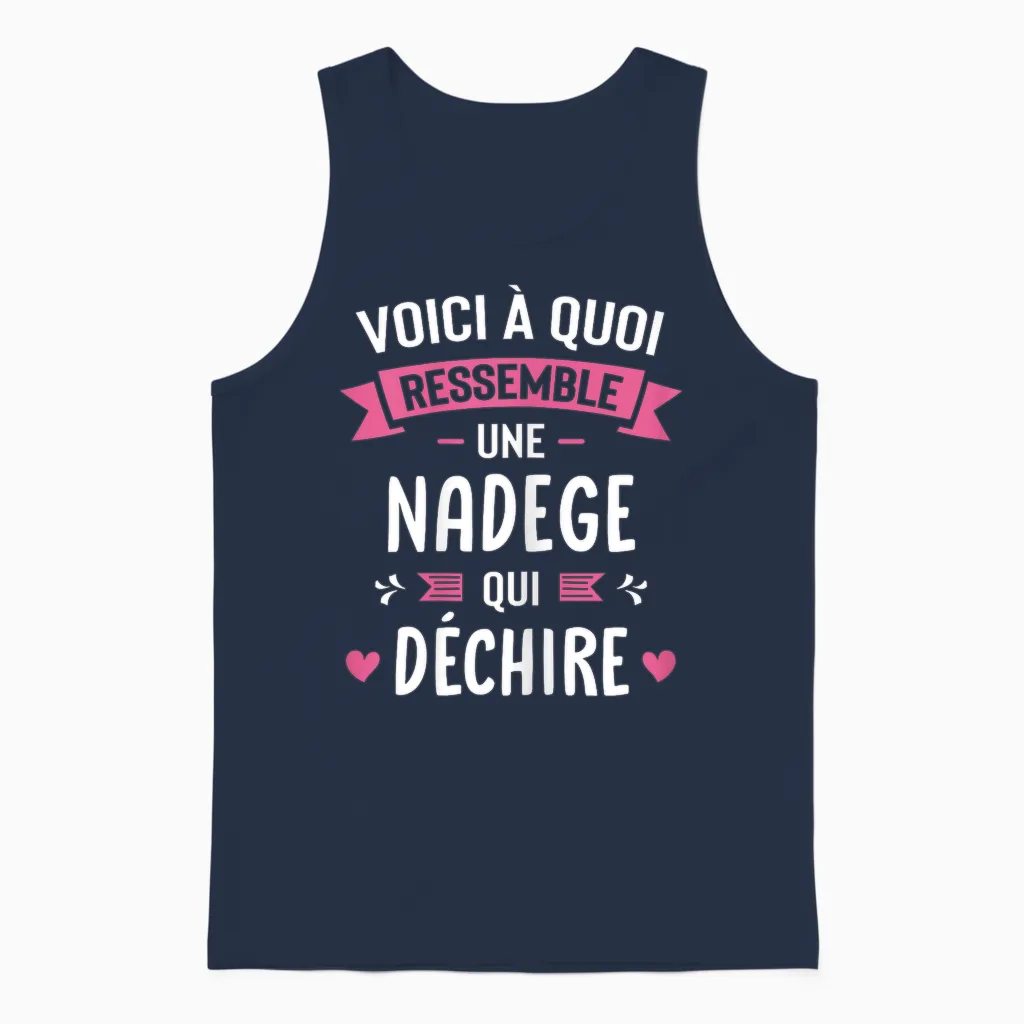 Woman Humour Personalized Gift Name Nadege Qui Déchire T-Shirt, Black, Female X-Small Unisex Tank Top in Navy
