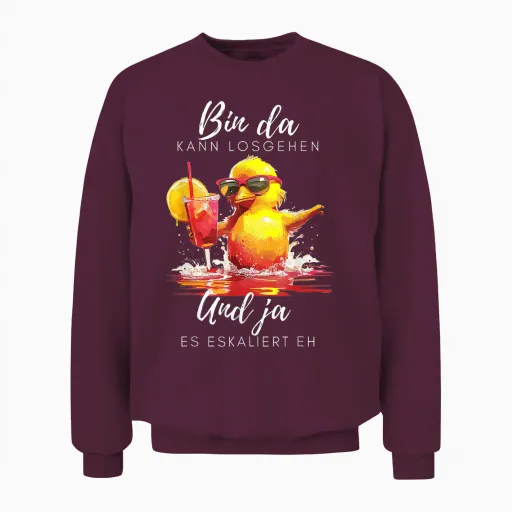 Party Duck with Cocktail - Funny Girls' Evening Saying Unisex Sweatshirt in Maroon