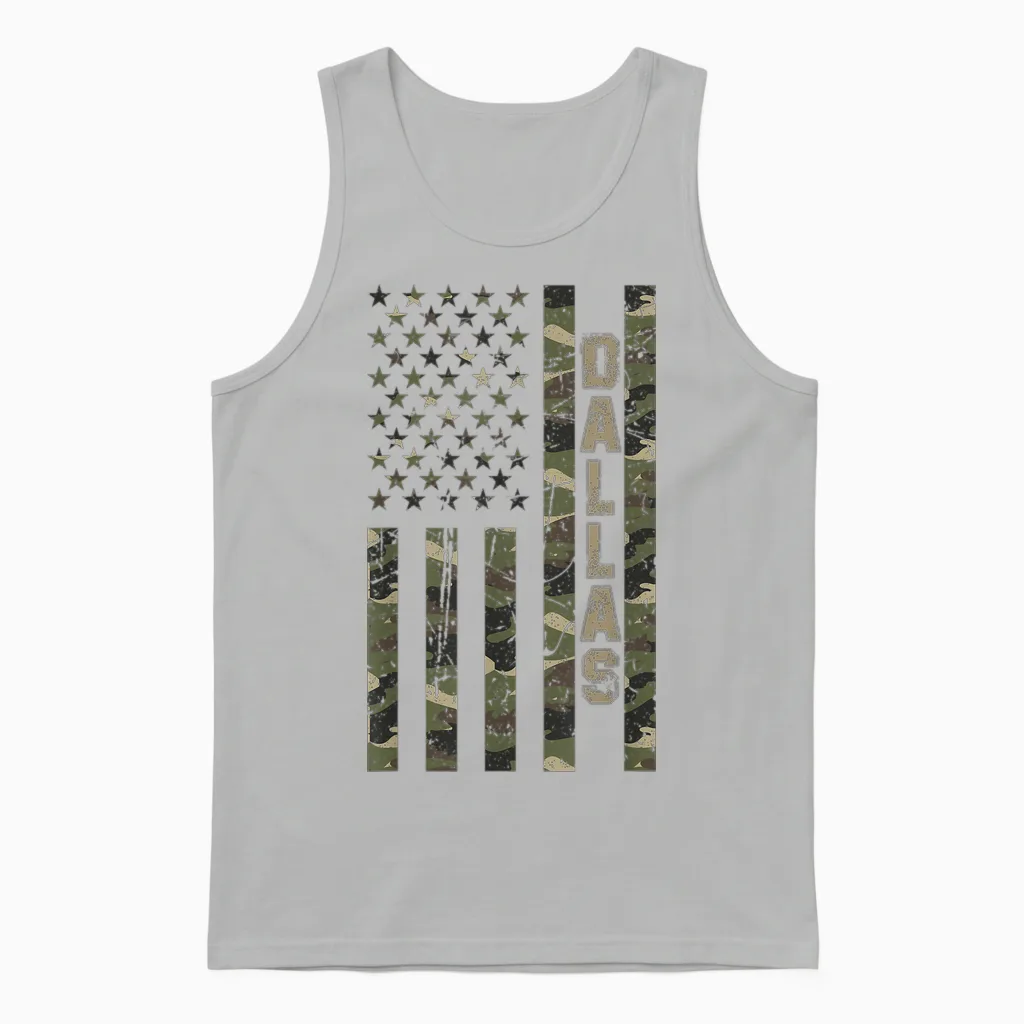 Dallas United States Distressed Camo W Us Unisex Tank Top in Ash