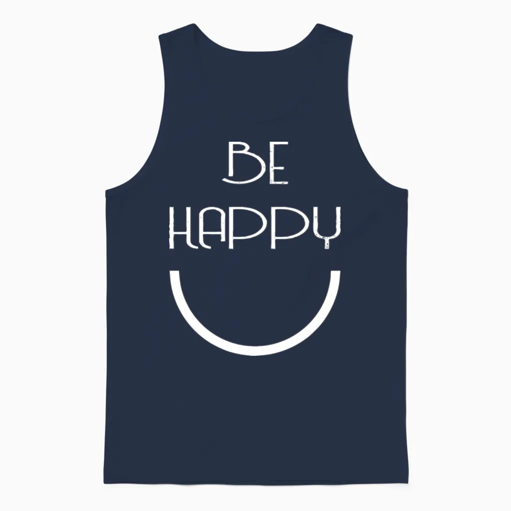 Be Happy White Unisex Tank Top in Navy