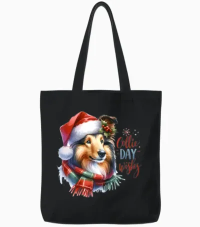 Collie Day Wishes Tote Bags - Black