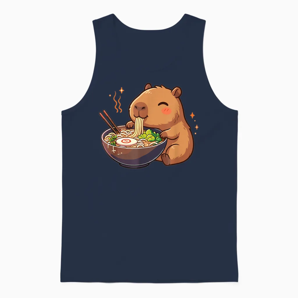 Capybara with Noodles Ramen Kawaii Capybara Unisex Tank Top in Navy