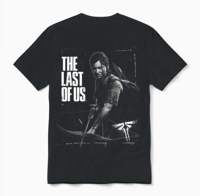 The Last of Us Ellie Readys Bow Black and White Portrait Unisex T-Shirt in Black