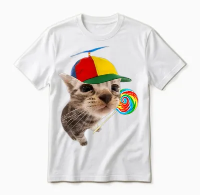 Silly Cat with Lollipop Meme T-Shirt, Black, S Unisex T-Shirt - White