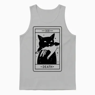 Tarot Card Black Cat Bite Unisex Tank Top - Ash