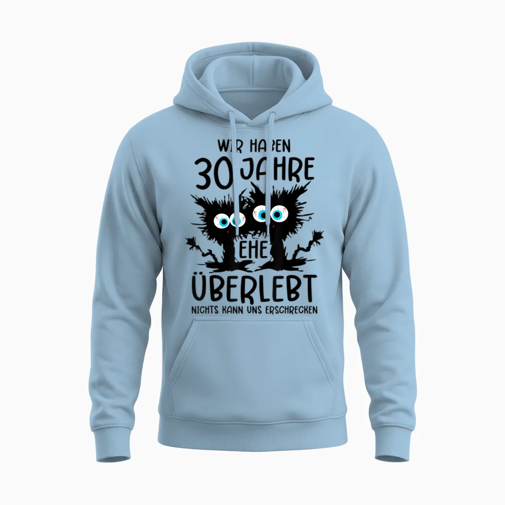 30 Years Married Pearl Wedding Anniversary T-Shirt, Gray Unisex Hoodie in Light Blue