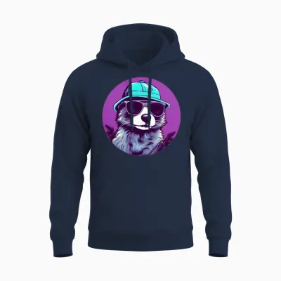 Retro Raccoon Lovers Design Unisex Hoodie - Navy