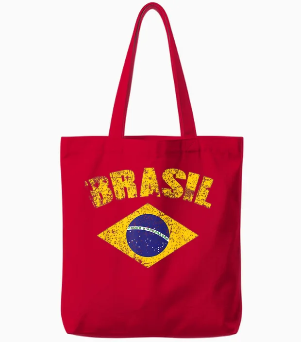 Brasilianische Nationalflagge Vintage Patriotischer Fußball Brasilien Tote Bags in Red