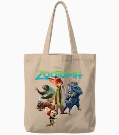 Disney Zootopia Character Group and Logo Tote Bags - Natural