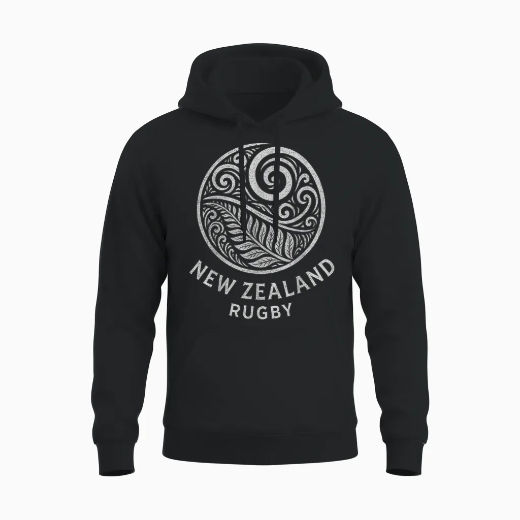 New Zealand Rugby Maori Silver Fern Unisex Hoodie in Black