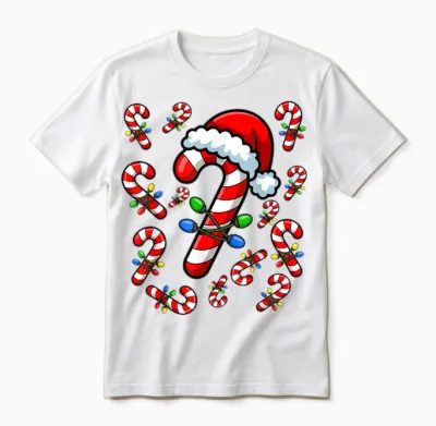 Red and White Candy Cane Santa Christmas Xmas Lights Unisex T-Shirt - White