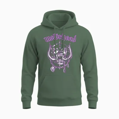 Motörhead Neon Purple Warpig Logo Unisex Hoodie - Military Green