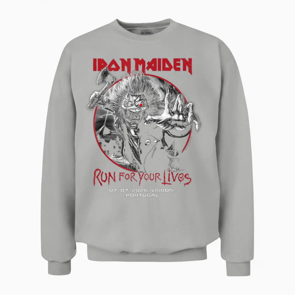 Iron Maiden Run for Your Lives Tour 2026 Lisbon Unisex Sweatshirt in Ash