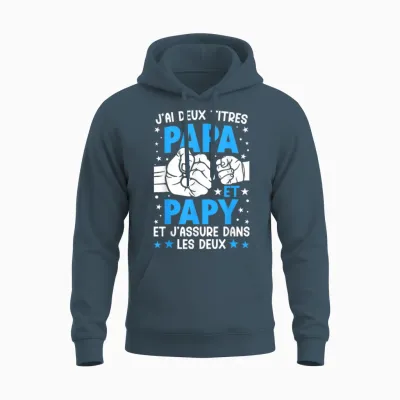 Je Ai Deux Titres Papa Et Papy Father's Day Grandpa T-Shirt, Black, S Unisex Hoodie - Dark Heather