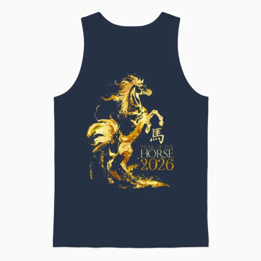 Chinese New Year 2026 Year of the Horse Zodiac Unisex Tank Top in Navy