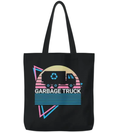 Garbage Truck Retro Tote Bags - Black