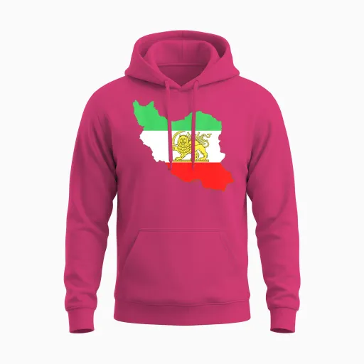 Persian Lion & Iran Map Wildlife Unisex Hoodie in Heliconia