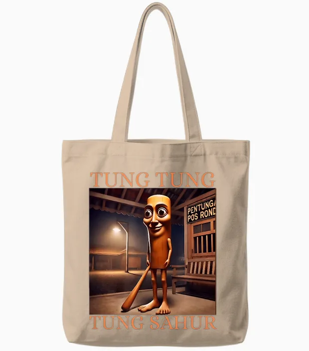 Tung Tung Sahur T-Shirt Brainrot Humour Gen Z Tote Bags in Natural