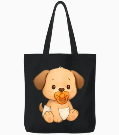 Cute Puppy in Diapers Tote Bags - Black