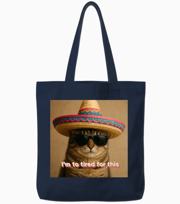 Cat Funny Lovers Gift Tote Bags in Navy