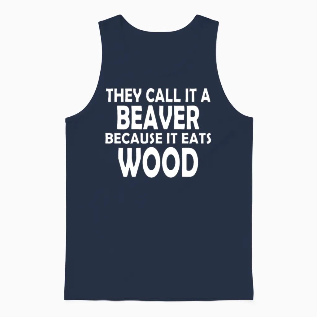 Beaver Wood Logo Funny Unisex Tank Top in Navy