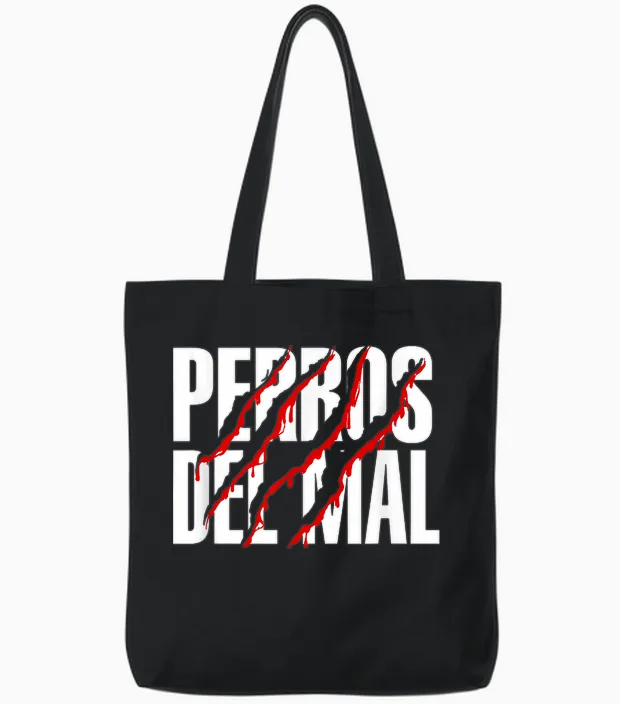 Perros Del Mal Red Claw Spanish Dog Quote Tote Bags in Black
