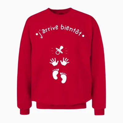 J'arrive Bientôt - Baby Shower T-Shirt, Black, S Unisex Sweatshirt - Red