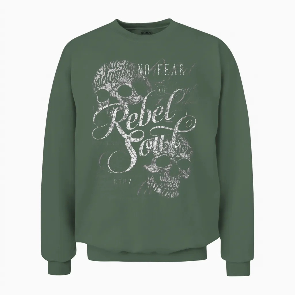 Backprint Streetwear Mode Vintage Damen Herren Schädel Skull Unisex Sweatshirt in Military Green