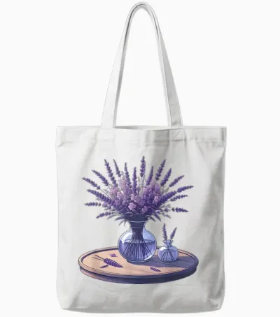 Lavender Flower T-Shirt, White, S Tote Bags - White