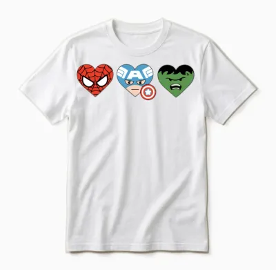 Amazon Essentials Marvel Hero Hearts Spider-Man Captain America and Hulk Unisex T-Shirt - White