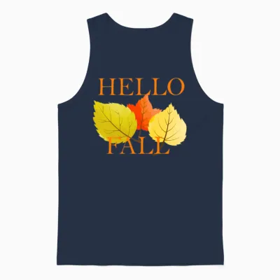 Hello Fall 3 Dry Leaves Unisex Tank Top - Navy