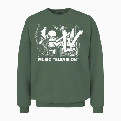 Mademark X Mtv - Cryptid-Filled Mtv Logo Feat. Bigfoot, Ufo, & Nessie Sketch Unisex Sweatshirt - Military Green