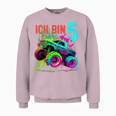 Kinder Ich Bin 5 Jahre Junge Mädchen 5. Geburtstag Monster Truck Unisex Sweatshirt - Light Pink