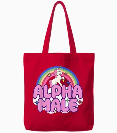 Ironic Male Alpha Unicorn Funny Sarcastic Funny Meme T-Shirt, Blue Tote Bags - Red