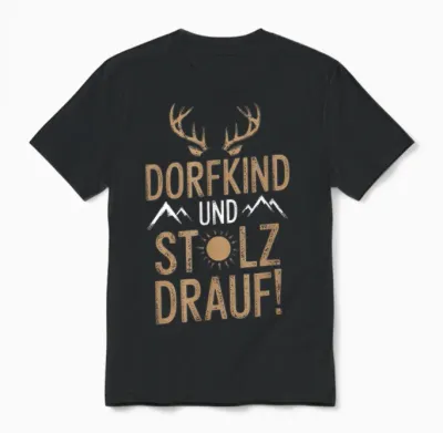 T-Shirt with German Text "dorfkind Und Stolz Drauf!" [german Language] Unisex T-Shirt - Black