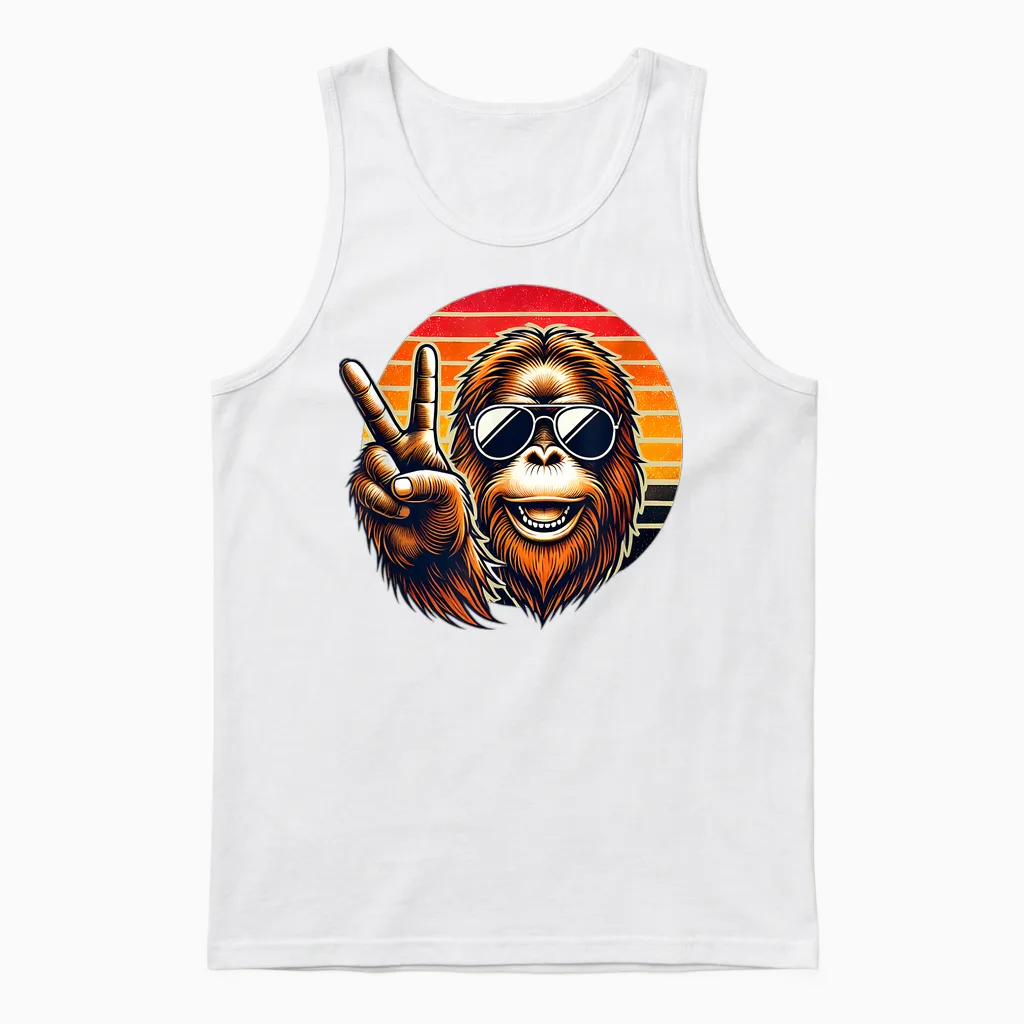 Retro Peace Orang-Outang Monkey with Sunglasses Meme T-Shirt, Black, S Unisex Tank Top in White