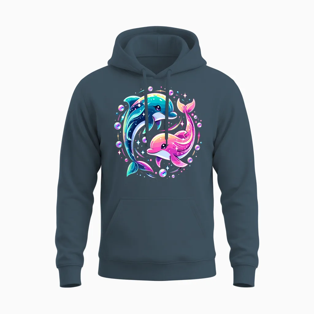 Dolphin Colorful Sea Ocean Animal Dolphin Unisex Hoodie in Dark Heather